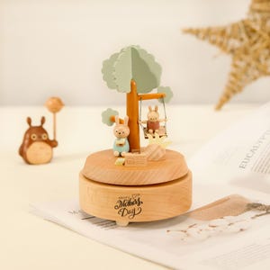 Caja de música de conejito personalizada, regalo de cumpleaños, caja de música de madera grabada, regalo de Navidad, recuerdo de baby shower, caja de música para la primera Navidad, regalo para niños