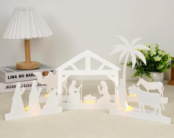 3D Printed Nativity Scene Kit, 3D LED Tealight Holder, Christmas Decoration Set, Manger Scene Kit, Gift for Her, Unique Holiday Gift