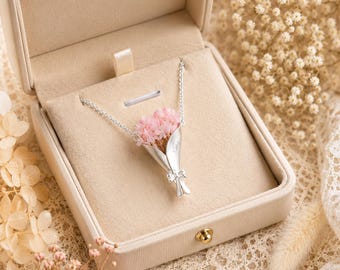 Personalized Engraved Floral Bouquet Necklace,DIY Interchangeable Flower Necklace,Unique Wedding Gifts,Bridal Party Favors,Romantic Keepsake