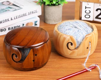 Regalos para el Día de la Madre, Cuenco de lana pequeño de madera personalizado hecho a mano, Cuenco de lana personalizado, Regalos para tejer a crochet para amantes del tejido, Regalo para ella