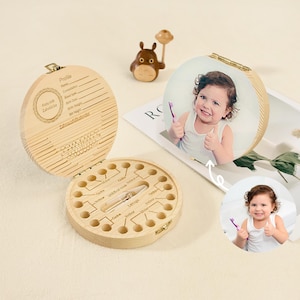 Vatertagsgeschenk Benutzerdefinierte Holzzahnbox mit Foto Gedruckt-Personalisierte Zahn Aufbewahrungsbox, 1. Geburtstag, Neugeborenen Geschenk, Einzigartiges Kindergeschenk