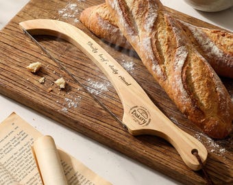 Cortador de pão personalizado com faca em forma de laço, presente para padeiros de fermentação natural, presente de boas-vindas, presente com logotipo gravado a laser para padeiros, presente para o Dia das Mães