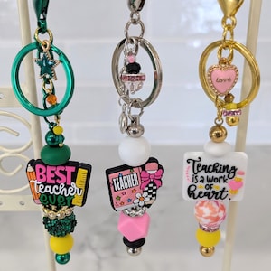 Assorted Beaded Keychains, Gift for Teachers, 6 Designs, Charms & Bling Keychains, Purse Charm, Teacher Themed Gifts, Teacher Appreciation