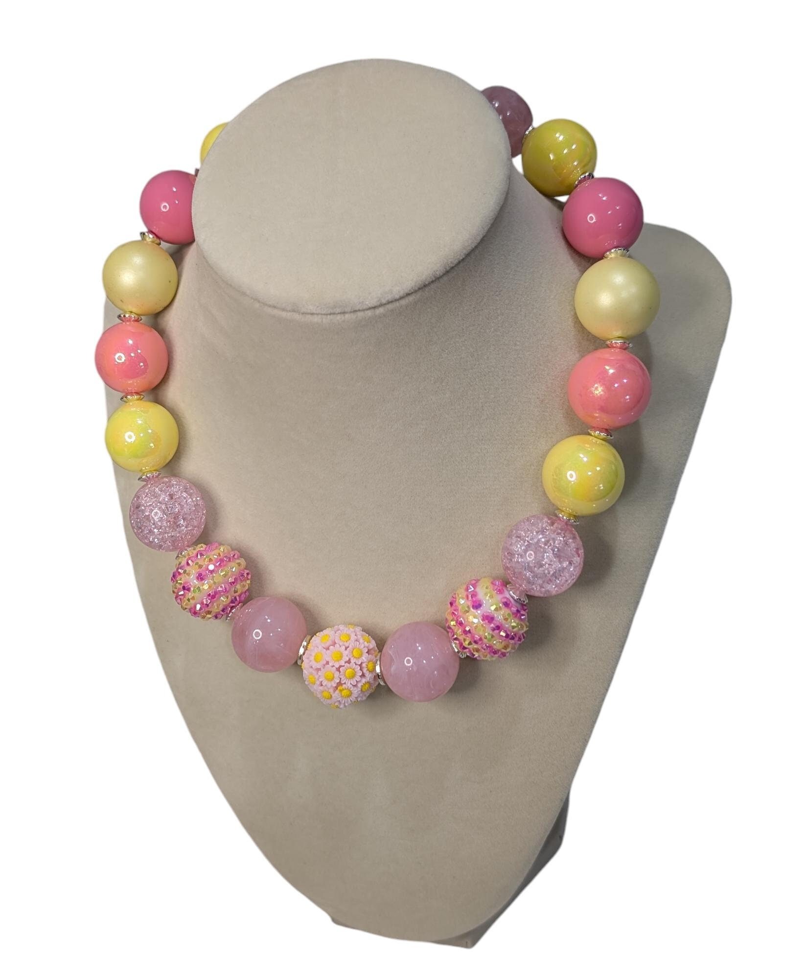 Collier Personnalisé Perles Citronné 18 Pouces Rose Et Jaune - Neuf Sans Emballage