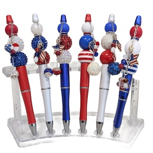Beaded Patriotic Pen: USA Red White Blue - Refillable Ink