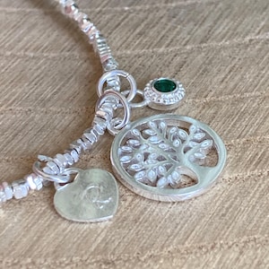 Pulsera Árbol de la Vida en Plata de Ley 925 con Inicial Personalizada y Piedra de Nacimiento para Dama de Honor, Hermana, Madre, Hija, Abuela, Amiga, Regalo