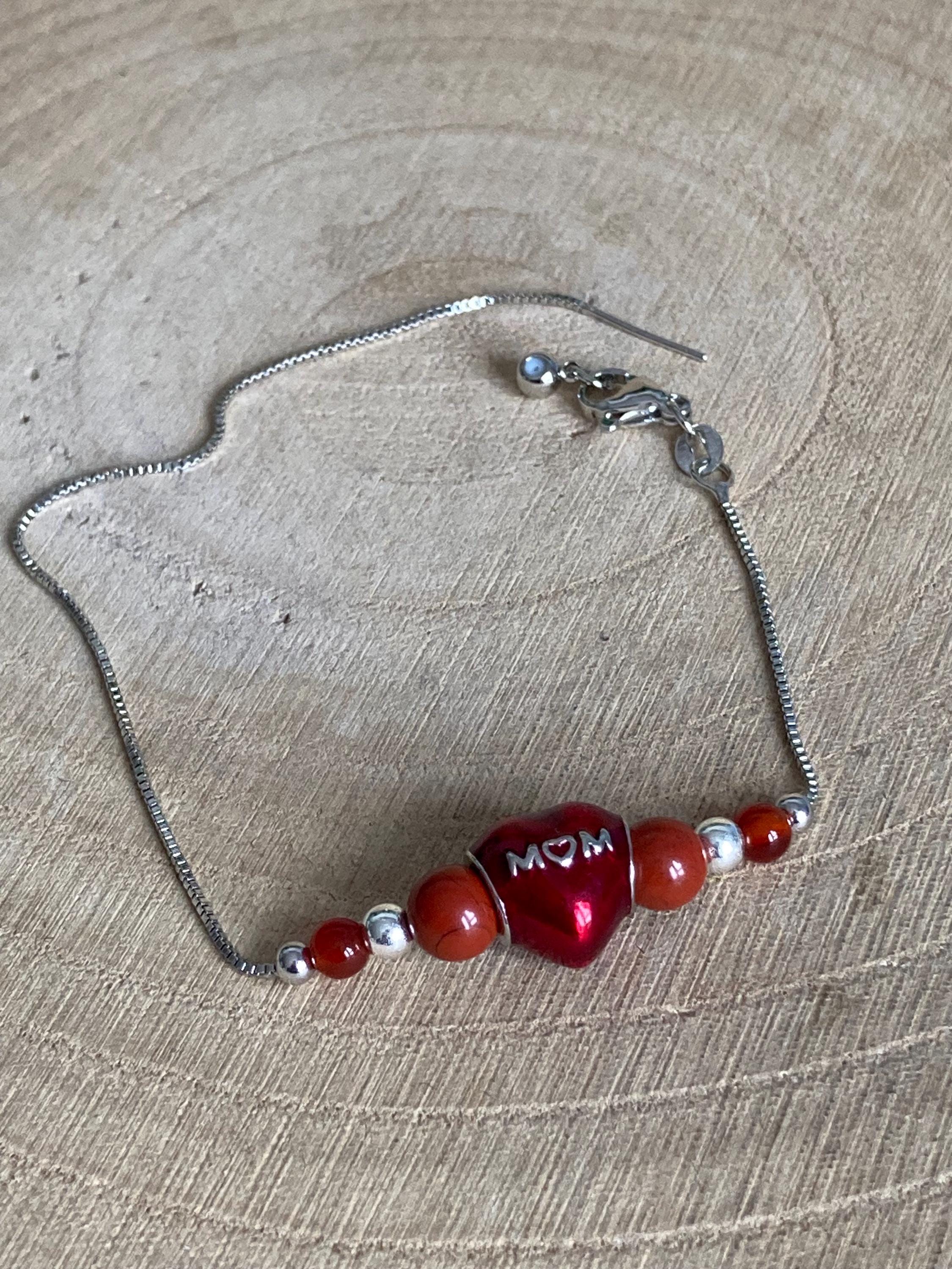 Bracciale Con Ciondolo Cuore In Diaspro Imperiale Per Sorella – Pietre Naturali 8 Mm, Regalo Compleanno