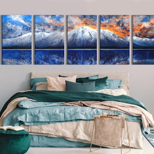 Mountain Canvas Art Snow-Capped Peaks Canvas Print Nature Landscape Wall Art Mountain Wall Decor Winter Mountain Artwork Canvas Art Print