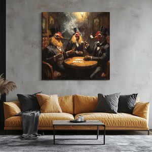 Rooster Play Poker Game Wall Art - Modern Poker Canvas Print, Modern Poker Wall Decor, Room Decor Poker Artwork Gift Idea - Poker Art Print