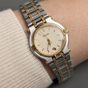 Vintage Gucci 9000L White Dial Gold Plated Two tone Women Watch