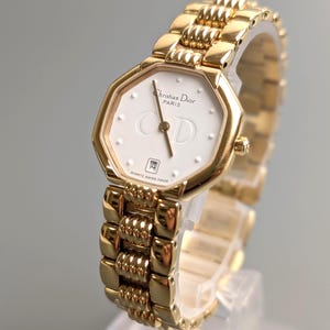 Christian Dior 48-153 Gold Plated Quartz Women Watch Octagon Dial