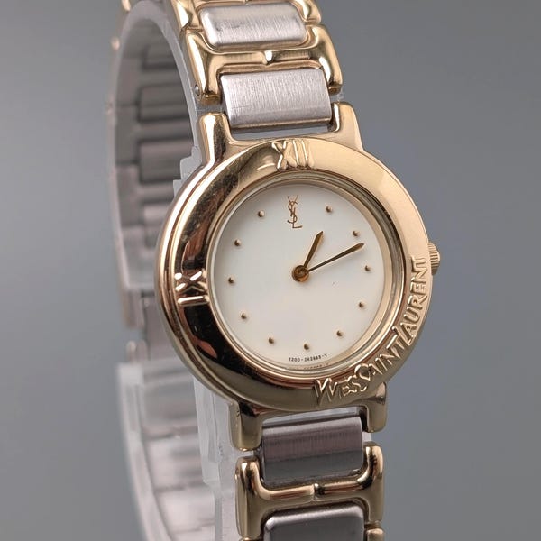 Reloj YSL Yves Saint Laurent 2200-229789Y dorado y plateado para mujer, vintage, 23 mm