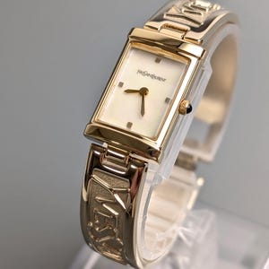 Vintage YSL Yves Saint Laurent 5421 Gold Quartz Rectangle Women Watch bracelet