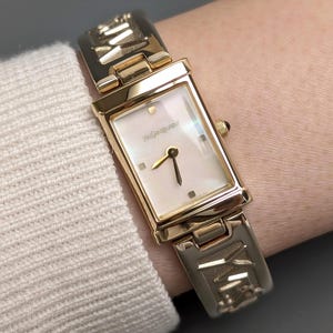 Vintage YSL Yves Saint Laurent 5421 Gold Quartz Rectangle Women Watch bracelet