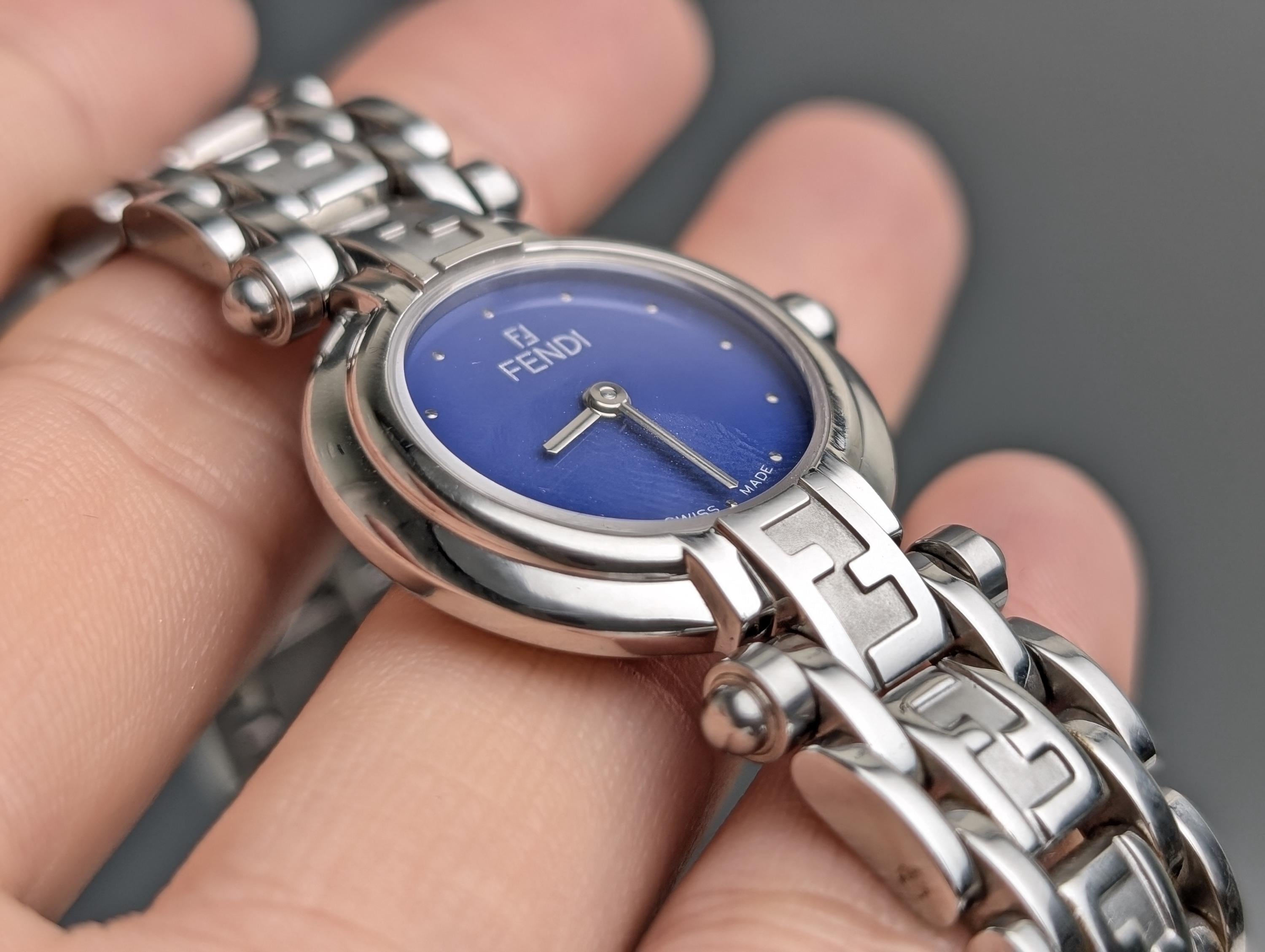 Vintage FENDI 750L Quartz Blue Dial Ladies Watch 22mm With Box