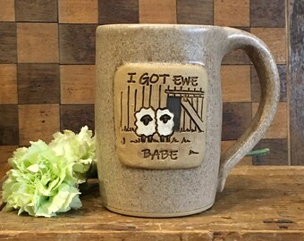 Handmade Sheep Sweetheart Valentine Pottery Mug - “I Got Ewe, Babe” 20 oz