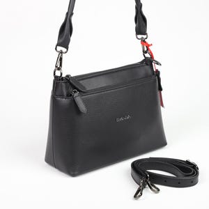 Black Colour Leather Bag - 40312 , With Shoulder Strap , Women Handbags , Real Leather Bag , Shoulder Bag , Gift, Zippered Closure Bag