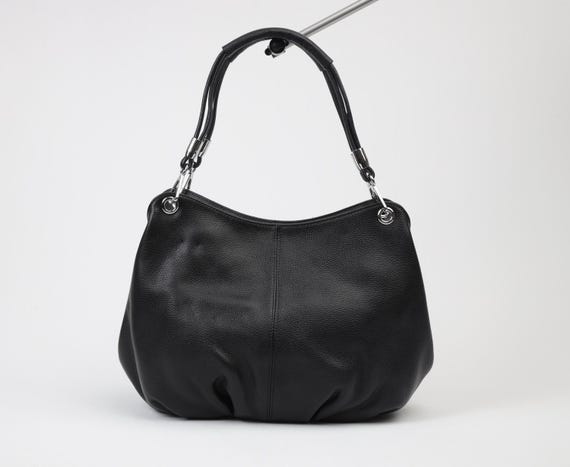 Black Leather Rocker Bag With Chains and Studs, Shoulder Bag