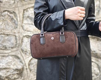 Brown Real Suede Leather Top Handle Bag and Shoulder Bag with Adjustable Shoulder Strap - Durable/Versatile/All Season