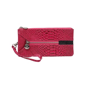 Carteira de couro para mulheres, com monograma - Couro original, carteira com zíper e alça de pulso - Clutch - Presente - Carteira com porta-chaves, feita à mão