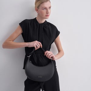 Black MOON Leather Bag  Shoulder Bag Handbag Together with Leather Strap Fashionable Gift Original Leather Crescent Bag Half Moon Bag 40310
