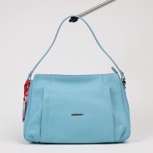 Bolso de piel color azul cielo - 40309, Bolso de mujer, Monederos y bolsos, Bolso, Bolso de piel único, Piel auténtica, Regalo, Bolso con asa superior y correa