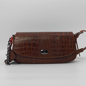 Leopard gemustert braune Ledertasche - Tasche aus echtem Leder mit Schulterriemen 40438 , Reißverschluss und Magnetverschluss , Geschenk, Damentasche