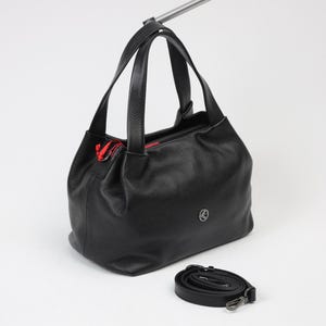 Black Colour / Soft Style Real Leather Bag - 40324 Handbag and Shoulder Bag Together , Trendy Bag , Everyday Leather Bag