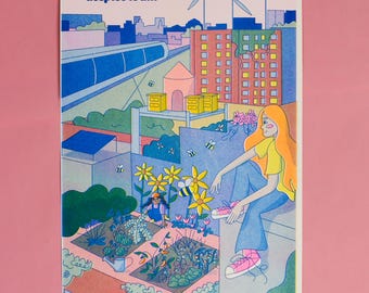 I’m Still Hopeful, Despite It All | Solarpunk Risograph Poster