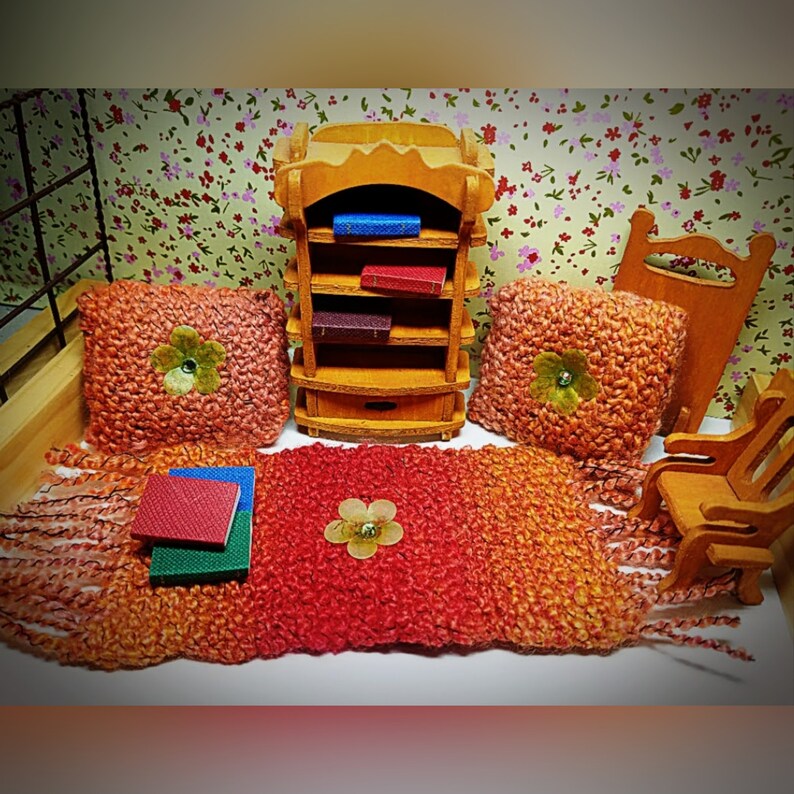 Miniature Rug and Pillow Set Mini Fringed Rug Mini Knitted Etsy
