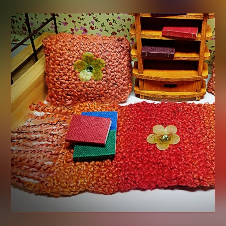 Miniature Rug and Pillow Set Mini Fringed Rug Mini Knitted Etsy