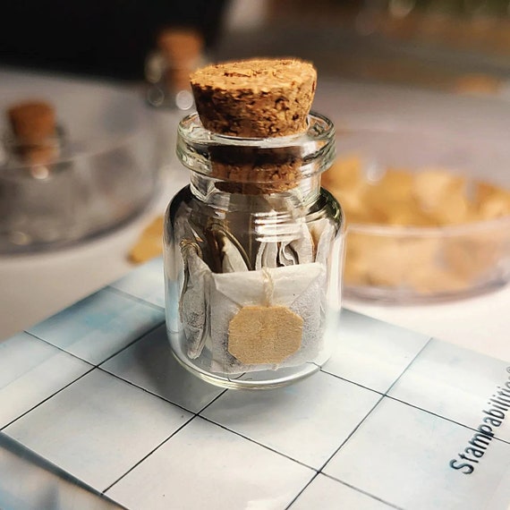 Miniature Tea Jar with Teabags, Dollhouse Decor, Fairy Garden