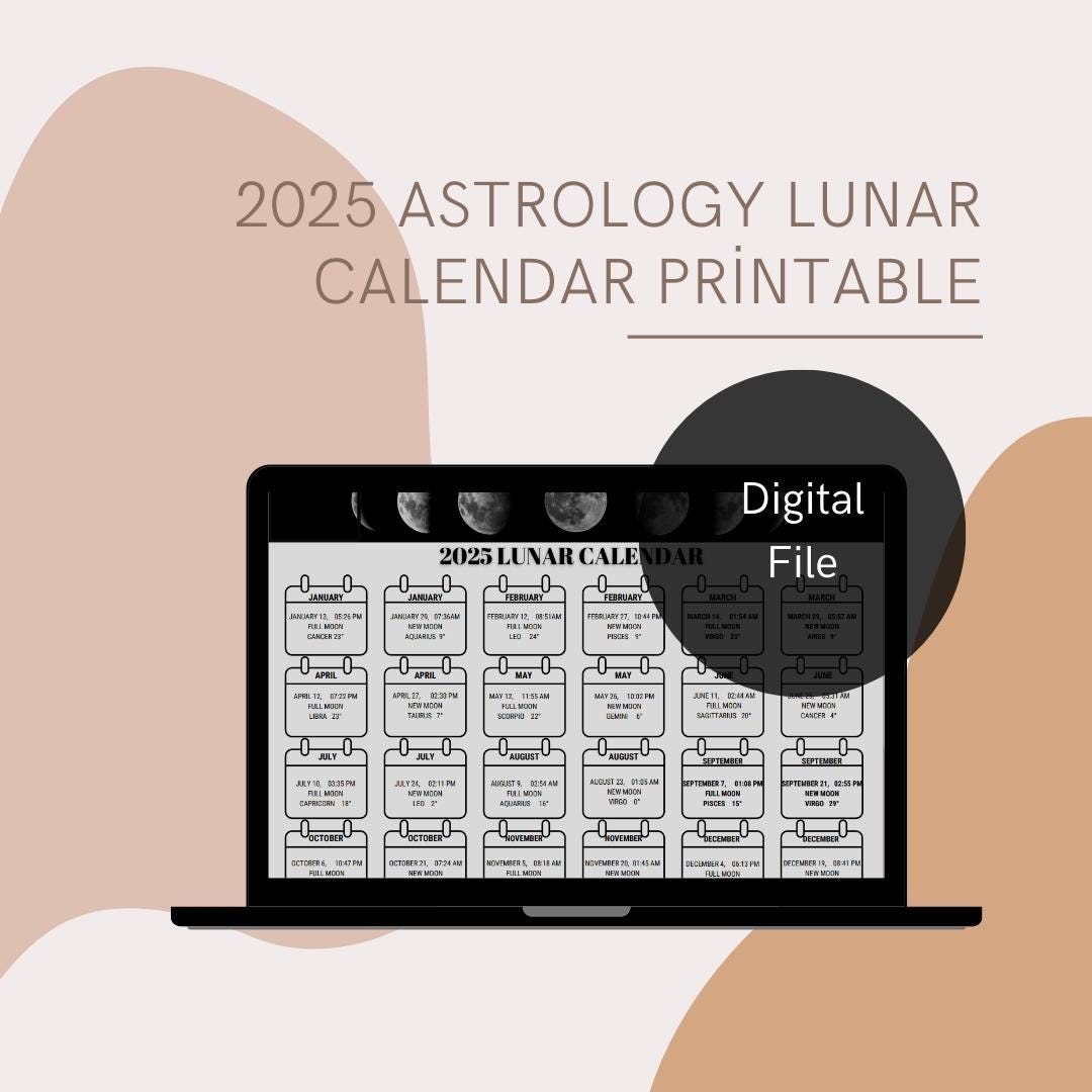 2025 Astrology Lunar Calendar Printable, Digital Wall Calendar, Lunar