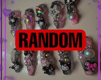 Dark Kawaii Harajuku Inspired Junk Set|Dark Kawaii|Harajuku inspired nails|press on nails|Cute nails|alt nails|Black nails|Silver nails|3D