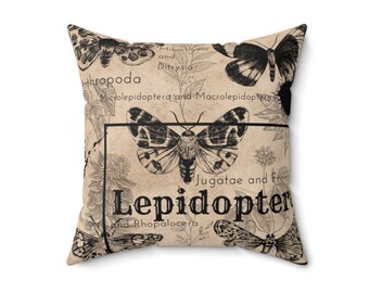 Dark Academia Moth Pillow, Goth Moth Pillow, Dark Academia Pillow, Spun Polyester Square Pillow for Halloween, Fall Décor, Decorative Pillow