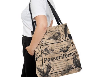 Bolsa de tela estilo Dark Academia con diseño de cuervo, estilo gótico, bolsa de cuervo, bolsa de compras estilo bruja, bolsa reutilizable, estilo boticario, bolsa de ornitología