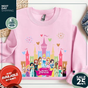 Disney Princesses Birthday Sweatshirt | Disney Birthday Hoodie | Girl&#39;s Disney Birthday Sweater | Disney Castle Hoodie | Disneyland Bday