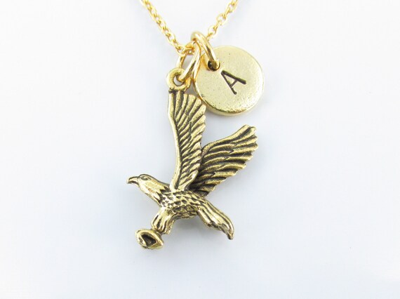 Eagle Necklace Flying Eagle Charm Personalized Initial Necklace Monogram Antique Gold Bird Necklace Animal Charms Nature Themed Z238