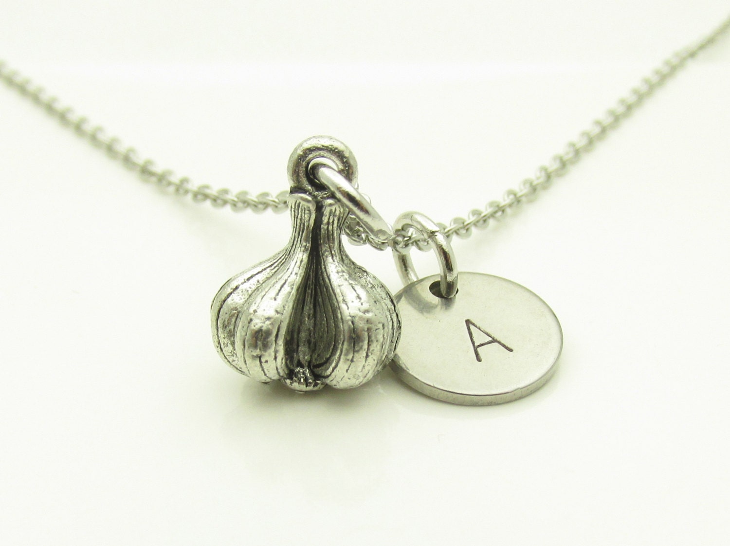 Garlic Necklace Garlic Charm Necklace Personalized Initial Etsy