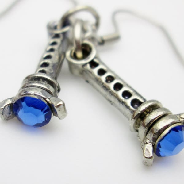 Sonic Screwdriver Earrings, Doctor Who Jewelry Fan Art, Blue Sonic Screwdriver, 10th Doctor Sonic G003