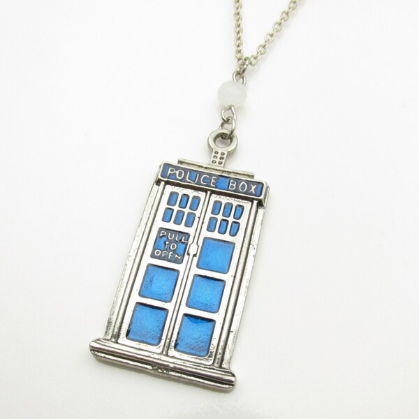 Tardis Necklace, Doctor Who Jewelry Fan Art, Blue Tardis Pendant, Doctor Who Necklace, Large Blue Police Box A006