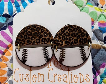 Baseball & Leopard Print Earrings - A Bold Blend of Sporty and Chic