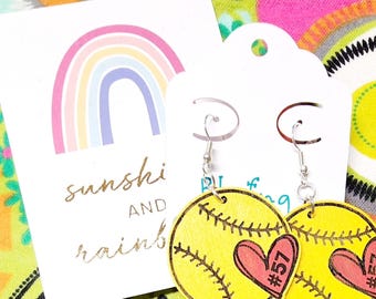 Personalized Sports Ball Earrings | Team Spirit Jewelry | Custom Number Heart Earrings | Gift for Sports Mom
