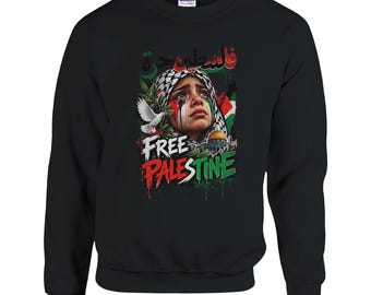 Free Palestine Sweatshirt - Political Statement Pullover - Human Rights Activism Apparel - Unisex Cotton Blend Crewneck Hoodie Alternative