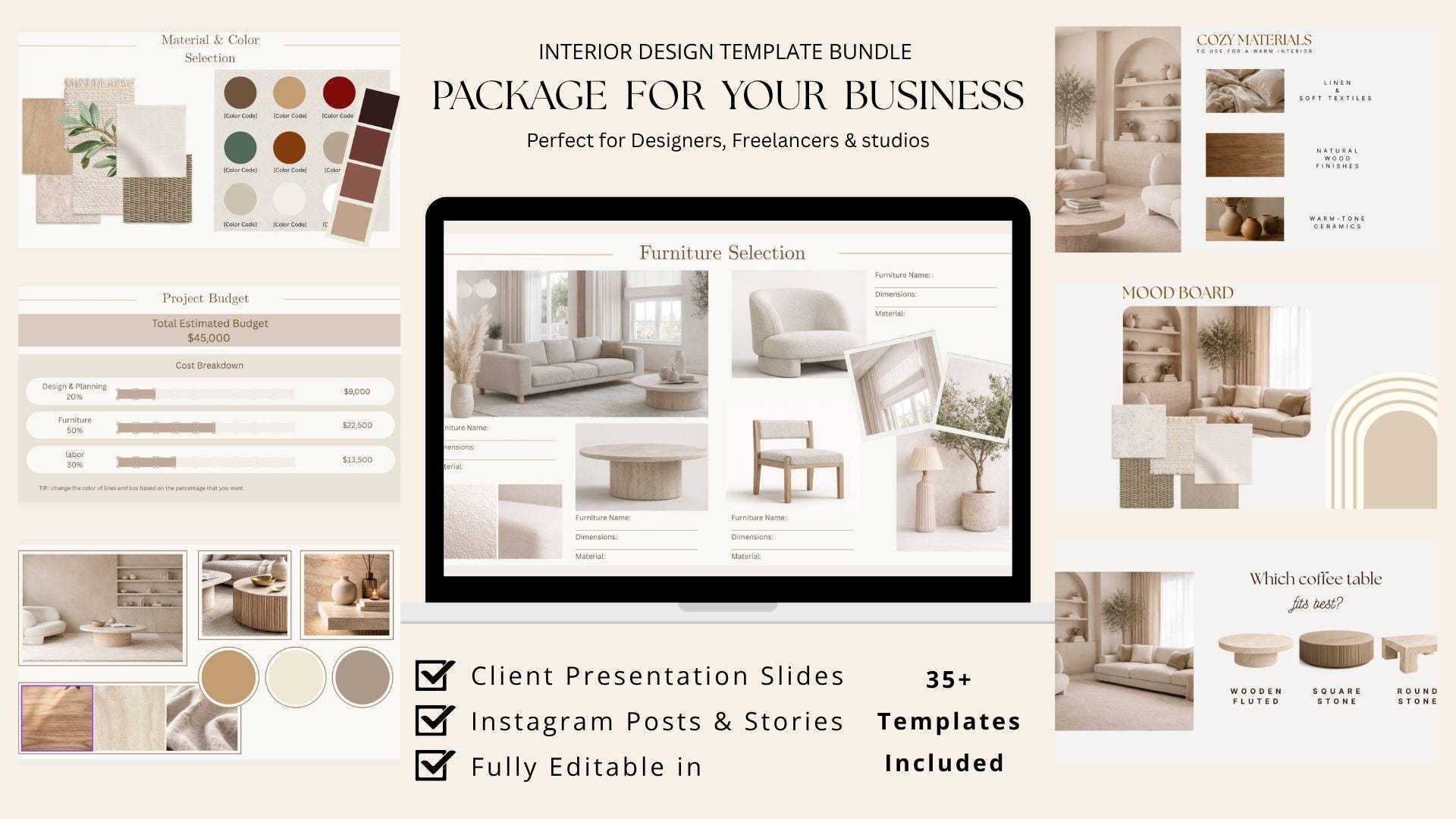 Interior Design Template Bundle Canva, Client Presentation + Instagram ...