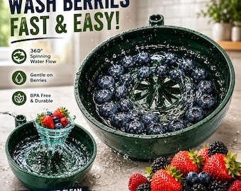Bol de cerámica para bayas con exprimidor/colador para lavar frutas, decoración de cocina estilo cottagecore