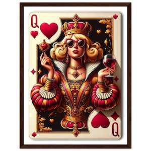 Kartenspiel Herzdame – Elegantes, Rahmenloses Poster aus Kiefernholz für Einzigartige Wanddekoration