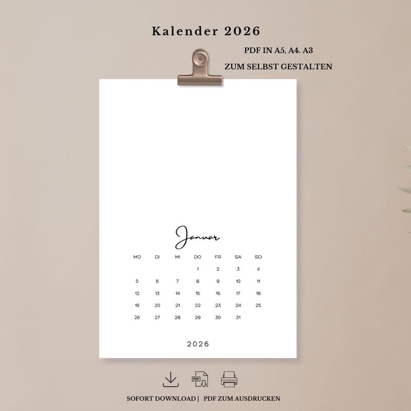 Jahreskalender 2026 a3 vorlage pdf - Etsy.de