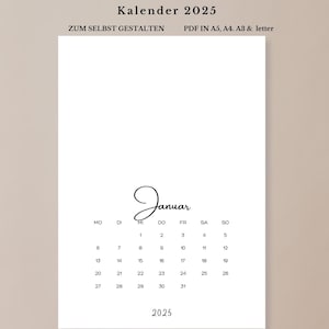 Calendario 2025 para imprimir y diseñar tú mismo | Descarga digital | PDF en formato DIN A5, A4, A3, carta/vertical | Alemán