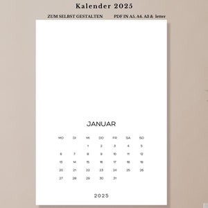 Calendario 2025 para imprimir y diseñar tú mismo | Descarga digital | PDF en formato DIN A5, A4, A3, carta/vertical | Alemán